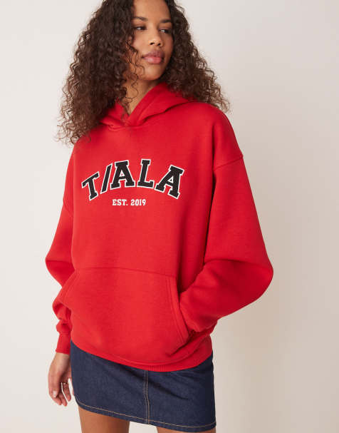 Sudadera roja extragrande con capucha y logo de Tala - view 1