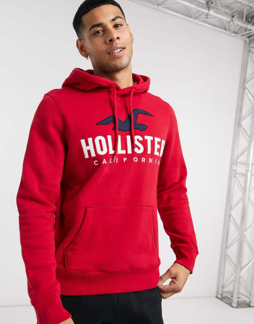 Sudadera roja técnica capucha y logo de Hollister |