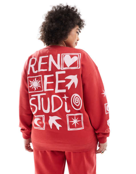 Sudadera roja y rosa con estampado gráfico del logo exclusiva de Renee Studio Plus (parte de un conjunto) - view 1