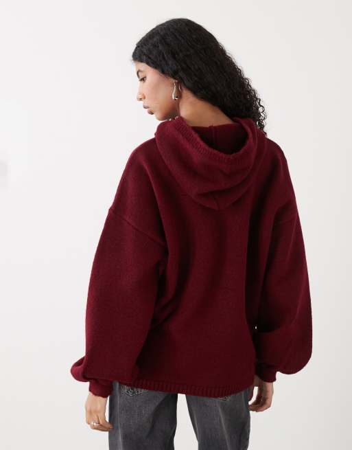 Sudadera rojo frambuesa extragrande con capucha de punto de Reclaimed Vintage, 2 de 4