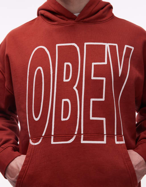 Sudadera rojo oscuro de corte cuadrado sin cierres con capucha Manor Faded de Obey, 5 de 5