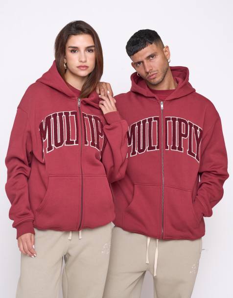 Sudadera rojo rubí extragrande con capucha y cremallera Major de Multiply Apparel - view 1