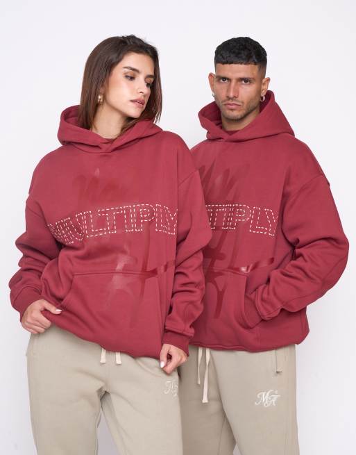 Sudadera rojo vino extragrande con capucha Base de Multiply Apparel