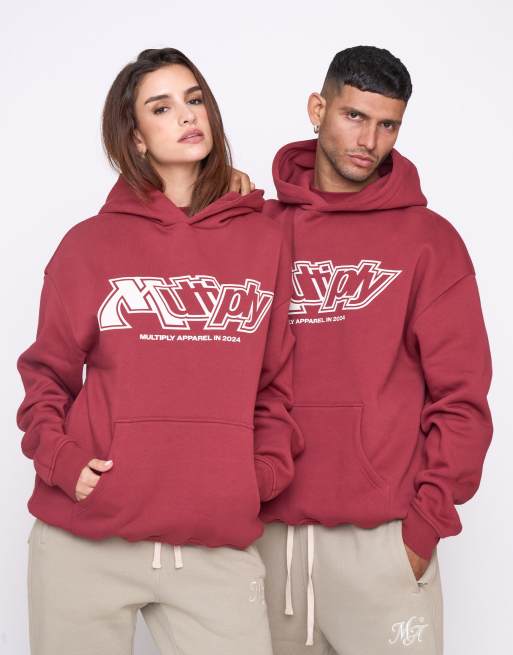 Sudadera rojo vino extragrande con capucha Rank de Multiply Apparel