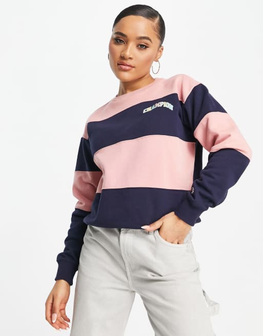 Sudadera rosa a rayas con logo de Champion