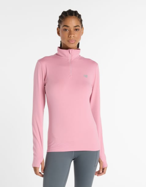 Sudadera rosa chicle básica con cremallera corta y diseño de hilos mezclados Sport Essentials de New Balance - view 1