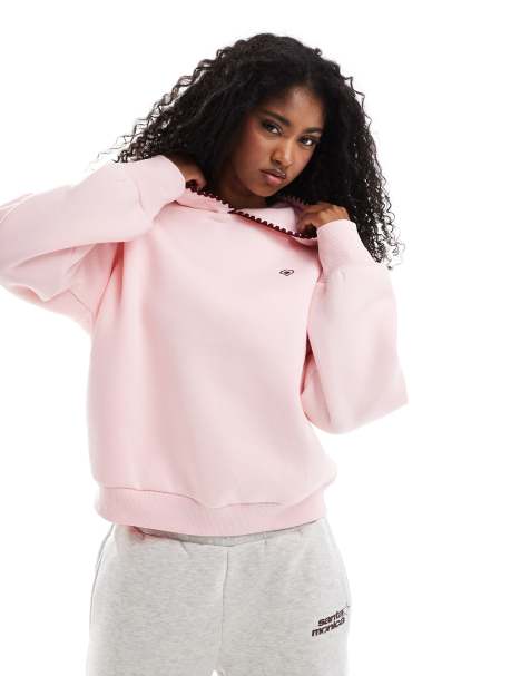 Sudadera rosa claro extragrande con capucha, ribetes con pespuntes de festón y bordado de corazón de Miss Selfridge - view 1