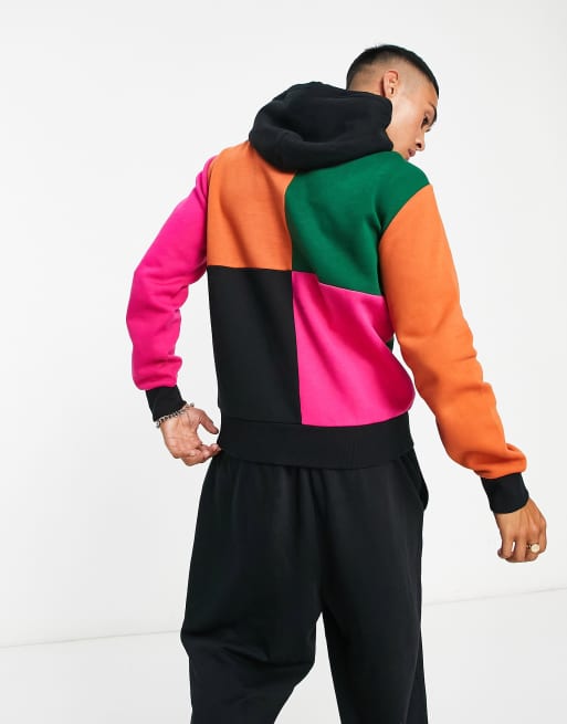 Sudadera rosa con capucha, diseño color block y logo de la - Main Image