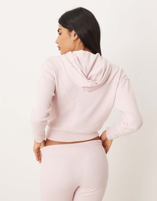 Sudadera rosa con capucha y cremallera de punto gofrado de Gilly Hicks (parte de un conjunto), 2 de 4