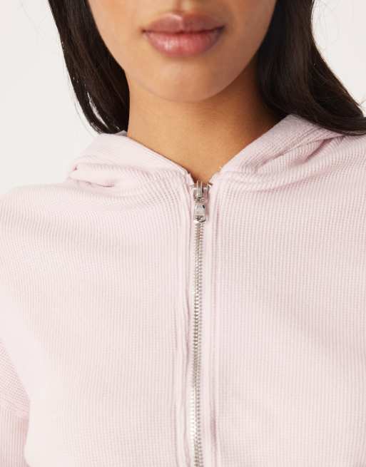 Sudadera rosa con capucha y cremallera de punto gofrado de Gilly Hicks (parte de un conjunto), 3 de 4