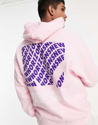 Sudadera rosa con capucha y estampado Horizon de Topman