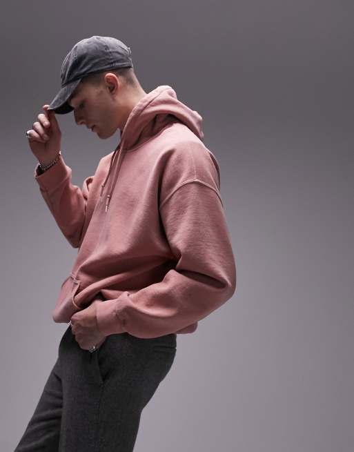 Sudadera rosa con capucha y lavado envejecido de Topman