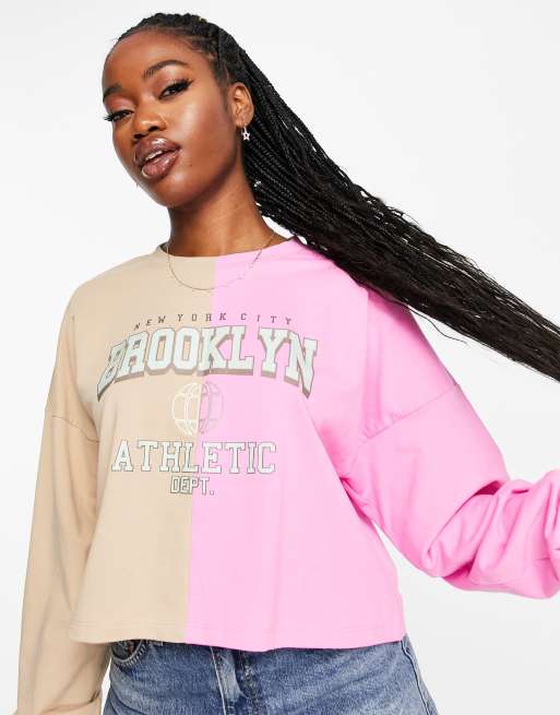 Sudadera rosa con diseño gráfico dividido de Noisy May