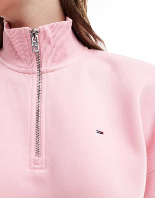 Sudadera rosa de corte cuadrado con media cremallera de Tommy