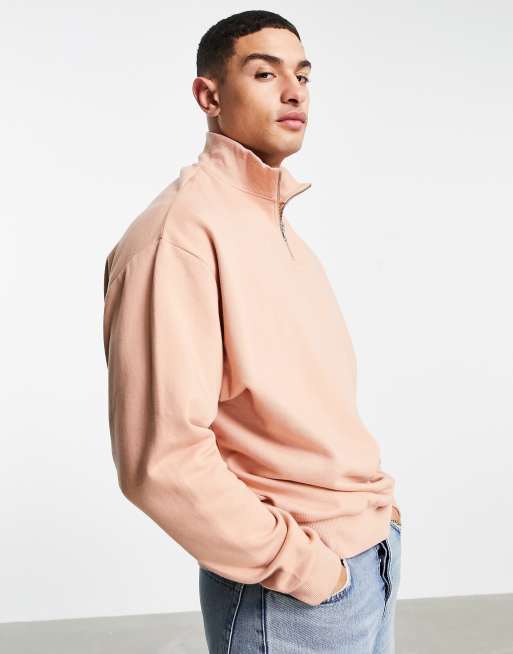 Sudadera rosa desgastado extragrande con media cremallera de ASOS DESIGN