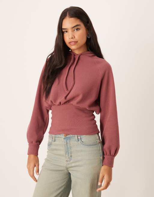 Sudadera rosa empolvado con capucha y cintura ceñida de tejido muy suave de ASOS DESIGN, 3 de 4