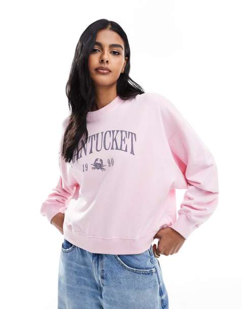 Sudadera rosa empolvado con estampado gráfico delantero y cuello redondo de Hollister - view 1