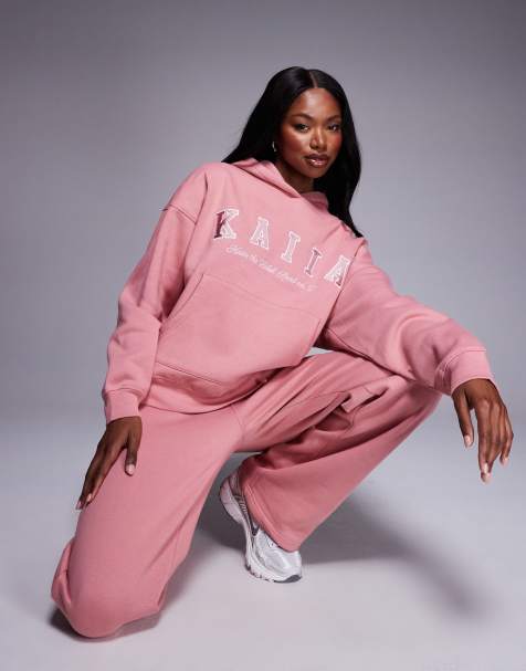 Sudadera rosa extragrande con capucha y logo bordado de Kaiia (parte de un conjunto) - view 1