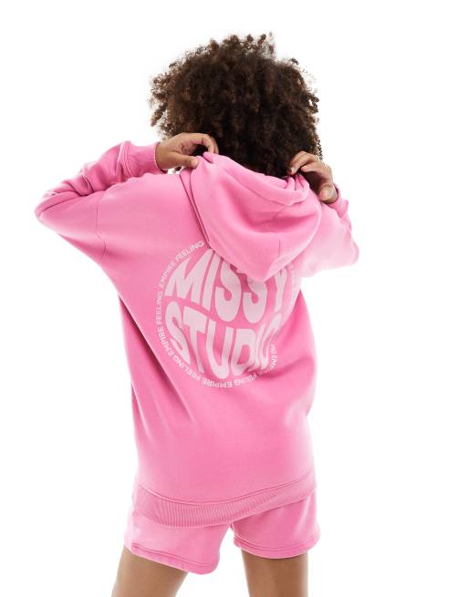 Sudadera rosa extragrande con capucha y logo trasero de Missy Empire (parte de un conjunto)