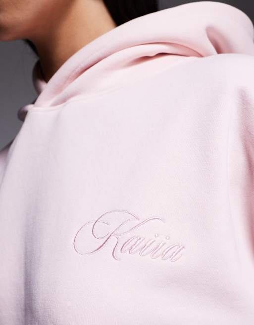 Sudadera rosa fresa extragrande con capucha y logo trasero en relieve de mezcla de algodón de Kaiia Studio (parte de un conjunto)  , 2 de 4