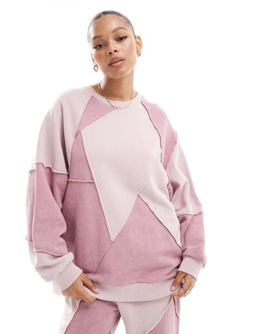 Sudadera rosa lavado extragrande con detalles tipo patchwork de ASOS DESIGN (parte de un conjunto)