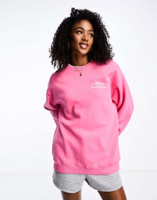 Sudadera rosa luminoso con logo pequeño de Hollister, 2 de 4