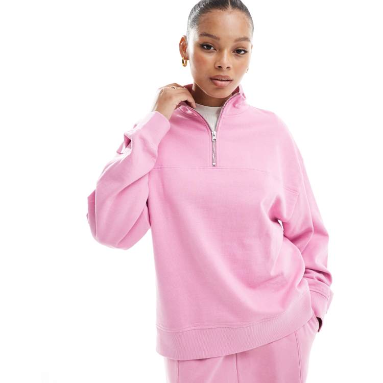Sudadera rosa luminoso con media cremallera de ASOS DESIGN parte de un conjunto ASOS