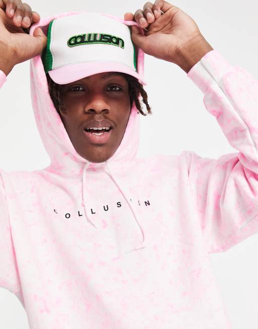 Sudadera rosa neon con capucha logo espaciado y acabado lavado de COLLUSION Unisex ASOS