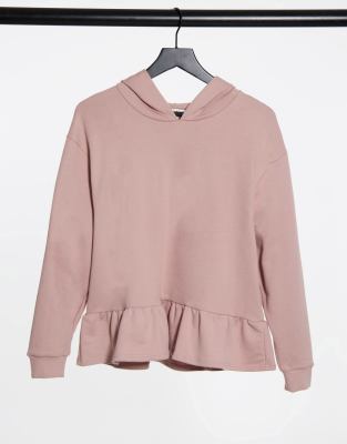 Sudadera rosa pálida con capucha y volante en el bajo de Miss Selfridge