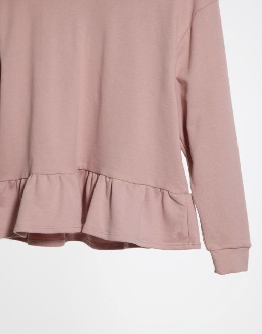 Sudadera rosa pálida con capucha y volante en el bajo de Miss Selfridge, 3 de 4