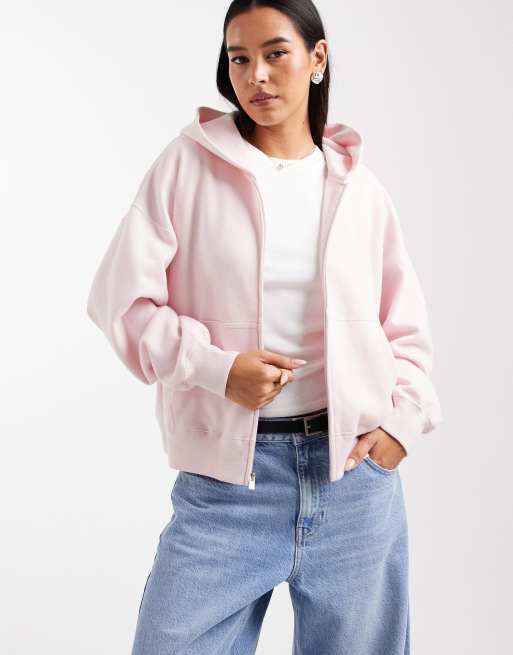 Sudadera rosa pastel extragrande con capucha y cremallera de Hollister