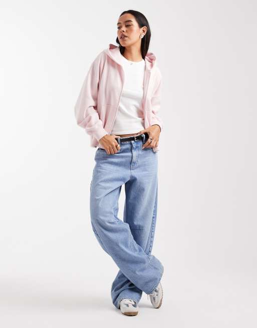 Sudadera rosa pastel extragrande con capucha y cremallera de Hollister, 2 de 4