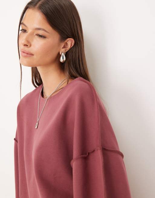Sudadera rosado oscuro con cuello barco y detalle de costura de punto interlock de ASOS DESIGN, 2 de 4