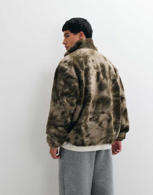 Sudadera sherpa con media cremallera y estampado en caqui apagado, 4 de 5