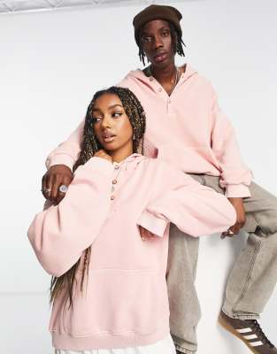 Sudadera unisex con capucha, lavado rosa y botones en la parte delantera de Reclaimed Vintage