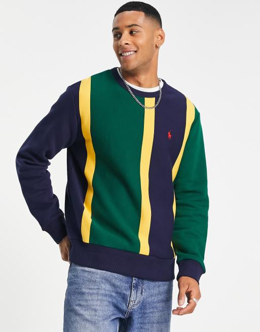 Sudadera verde a rayas con logo estilo universitario de Polo Ralph Lauren
