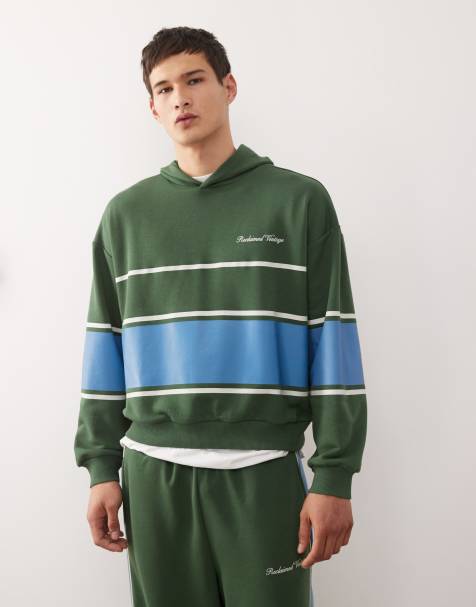 Sudadera verde a rayas sin cierres con capucha de Reclaimed Vintage (parte de un conjunto) - view 1