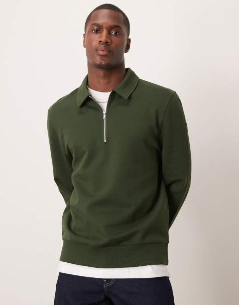 Sudadera verde agave de corte estándar con cremallera corta y cuello de solapas de ASOS DESIGN - view 1