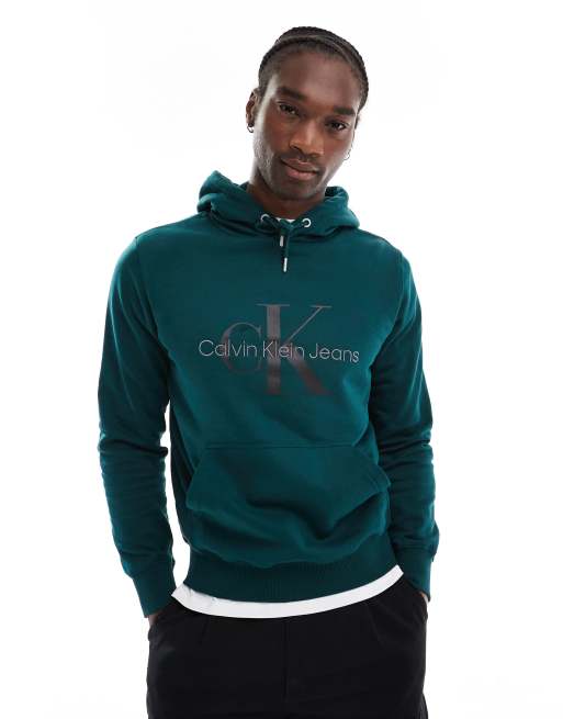 Sudadera verde bosque con capucha y logo de monograma de Calvin Klein Jeans