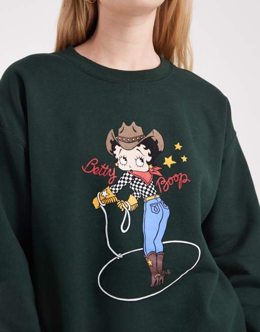 Sudadera verde bosque con estampado de Betty Boop vaquera de Daisy Street, 3 de 4