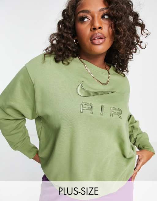 Sudadera verde caimán extragrande con cuello redondo y logo de Nike Air Plus