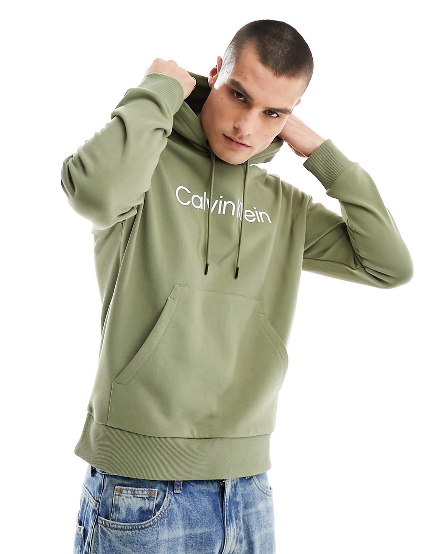 sudadera verde cómoda con capucha y logo hero de calvin klein