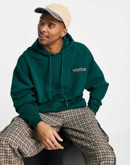 Sudadera verde con capucha, bordado en el pecho y estampado en la espalda de Reclaimed Vintage Inspired , 4 de 4