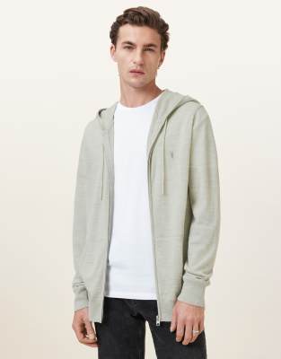 Sudadera verde con capucha y cremallera de tejido con lana de merino Mode de AllSaints - view 1