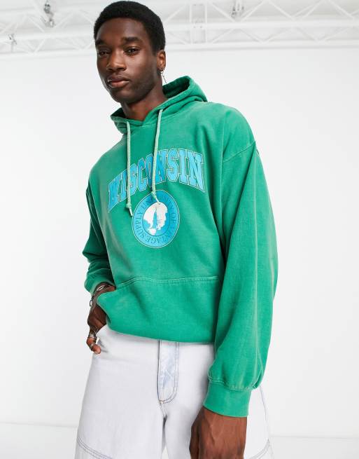 Sudadera con capucha y logo universitario, Verde