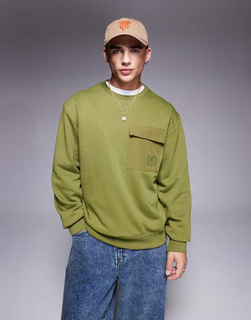 Sudadera verde con cuello redondo y bolsillo Legacy de Champion