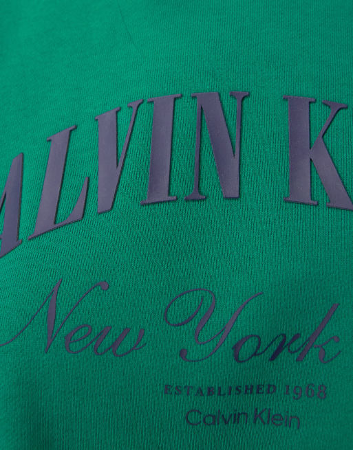 Sudadera verde con cuello redondo y estampado gráfico del logo de Calvin Klein Jeans , 4 de 4