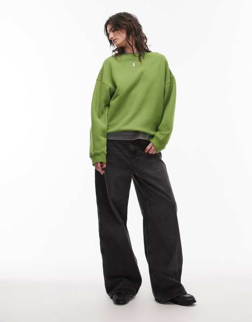 Sudadera verde con detalle de costura premium de Topshop, 2 de 4