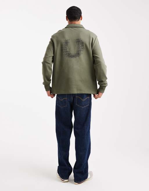 Sudadera verde con estampado gráfico del logo y cremallera corta Light Box de Fred Perry, 2 de 5