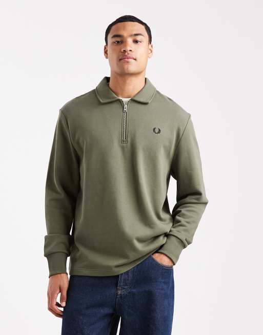Sudadera verde con estampado gráfico del logo y cremallera corta Light Box de Fred Perry, 3 de 5